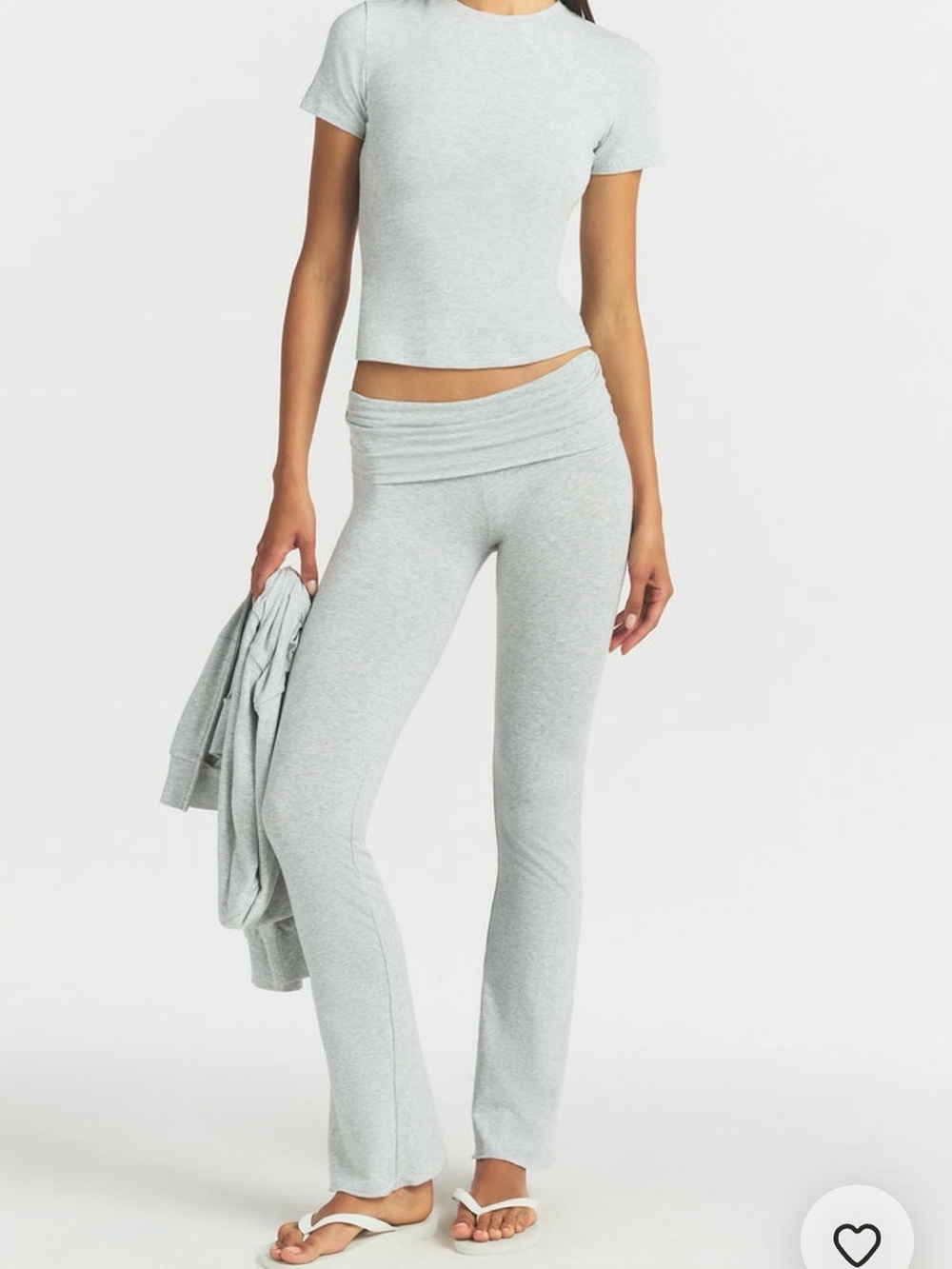 SKIMS Heather Gray Cotton Jersey Foldover Flare Pants